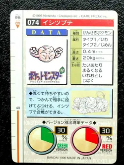 Geodude 074 Pokemon Card Carddass 1996 RED Nintendo BANDAI Japanese Japan - Image 2