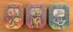 Pokemon Tins 2019 Elemental Powers Jolteon Vaporeon Flareon GX Sealed Set of 3 - Image 1