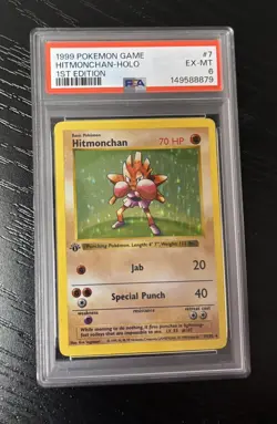 1999 Pokemon 1st Edition Hitmonchan Holo #7/102 PSA 6 - Image 1