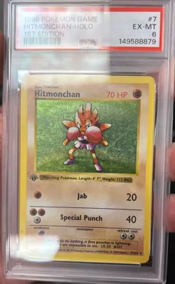 1999 Pokemon 1st Edition Hitmonchan Holo #7/102 PSA 6 - Image 3