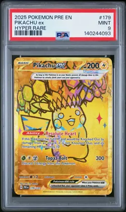 2025 POKEMON PRE EN PRISMATIC EVOLUTIONS HYPER RARE #179 PIKACHU EX PSA 9 - Image 1