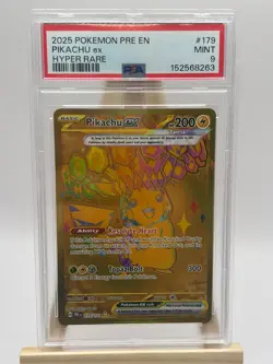 🔥2025 POKEMON PRE EN-PRISMATIC EVOLUTIONS HYPER RARE #179 PIKACHU EX PSA 9!🔥 - Image 1