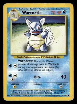 Wartortle 42/102 Uncommon Base Set Unlimited Pokemon Card HH - Image 1