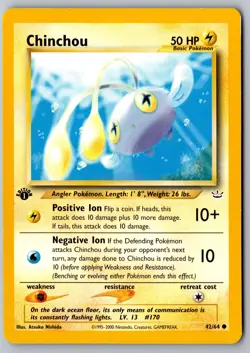 Pokemon: Chinchou 1st Edition Common Neo Revelation 42/64 LP+ - Image 1