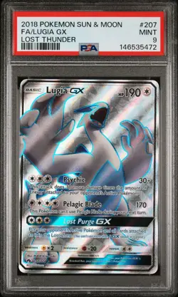 2018 POKEMON SUN & MOON LOST THUNDER #207 FULL ART/LUGIA GX PSA 9 - Image 1