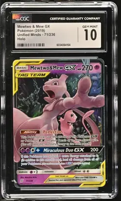 CGC Gem Mint 10 Mewtwo & Mew GX 71/236 Pokemon Unified Minds - Image 3
