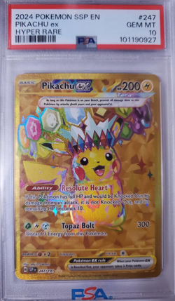 Pokemon TCG Pikachu ex 247/191 SV08: Surging Sparks Gold Hyper Rare Holo PSA 10 - Image 1