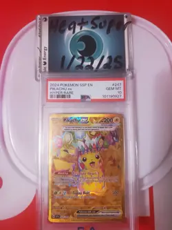 Pokemon TCG Pikachu ex 247/191 SV08: Surging Sparks Gold Hyper Rare Holo PSA 10 - Image 3