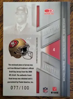2009 Panini Limited Michael Crabtree /100 Rookie Card Jersey Patch Relic - Image 2