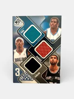 2009-10 SP GAME USED SWATCHES CHRIS PAUL/ HOF TIM DUNCAN/ JOSH HOWARD 14/50 MINT - Image 1