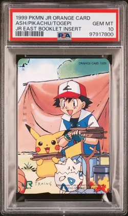 PSA 10 GEM MINT Ash Pikachu Togepi JR Rally Orange East Booklet Pokemon TCG 1999 - Image 1