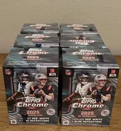 2025 Topps Chrome NFL Football Blaster Value Box LOT OF 6 Sealed Boxes In Hand - Image 1