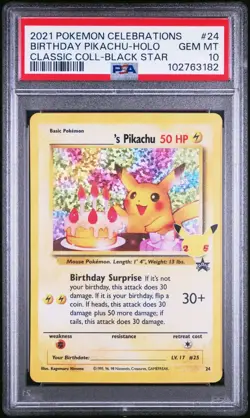 PSA 10 GEM MINT Birthday Pikachu 24 Celebrations Classic Collection Holo Pokemon - Image 1