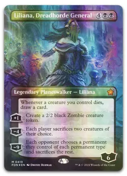 Liliana, Dreadhorde General (Borderless) (Mana Foil) #419 NM Foundations - Image 1