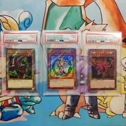 Yugioh Slifer The Sky Dragon, Dark Magician, Dark Magician Girl Plat. SR PSA 9s - Image 1