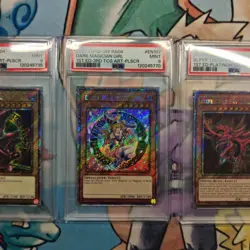 Yugioh Slifer The Sky Dragon, Dark Magician, Dark Magician Girl Plat. SR PSA 9s - Image 3