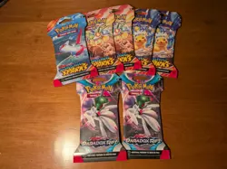 7x Pokemon TCG Sleeved Booster Packs - 5x Surging Sparks / 2x Paradox Rift - Image 1