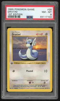 1999 Pokemon 1st Edition Shadowless Dratini #26 PSA 8 - Image 1