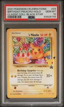 PSA 10 2021 POKEMON CELEBRATIONS CLASSIC COLLECTION #24 BIRTHDAY PIKACHU HOLO - Image 1