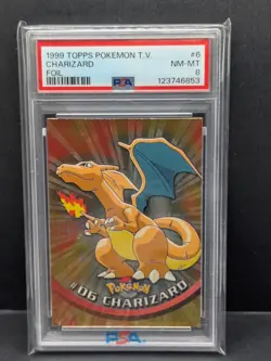 1999 Topps Pokemon TV #6 Charizard Foil Black Logo PSA 8! - Image 1