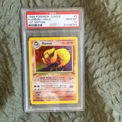 PSA 10 GEM MINT Flareon 3/64 HOLO RARE Jungle 1ST EDITION Pokemon Card - Image 1