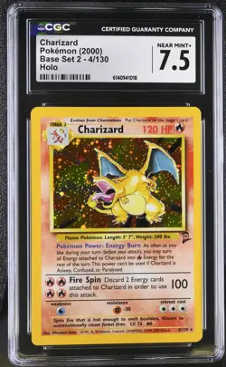 CGC 7.5 NM+ Charizard 4/130 Base Set 2 Holo Swirl Pokemon Card - Image 1