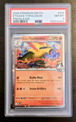 Ethan's Typhlosion #34 Pokemon Destined Rivals PSA 8 Prerelease Stamp 034/182 - Image 3
