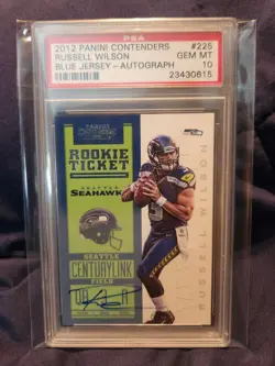 Russell Wilson 2012 Panini Contenders Blue Jersey Rookie Auto #225 PSA 10 - Image 1