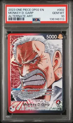 2023 ONE PIECE OP02-PARAMOUNT WAR PRE ERRATA LEADER #002 MONKEY D. GARP PSA 10 - Image 1