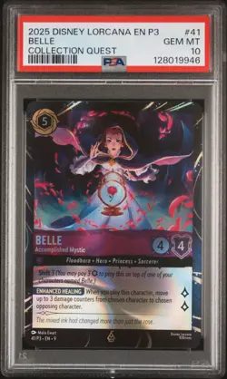 2025 Disney Lorcana Belle Accomplished Mystic 41/P3 EN 9 Quest Promo GEM PSA 10 - Image 1