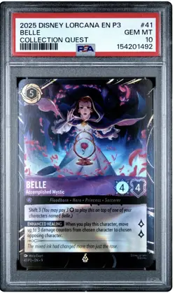 2025 Disney Lorcana Belle Accomplished Mystic 41/P3 EN 9 Quest Promo GEM PSA 10 - Image 1