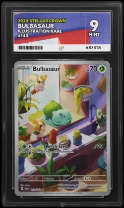 Pokemon TCG Bulbasaur Holo Card Stellar Crown Rare, Illustration, 143/142, Ace 9 - Image 1