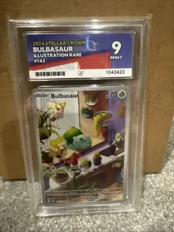 Pokemon TCG Bulbasaur Holo Card Stellar Crown Rare, Illustration, 143/142, Ace 9 - Image 1