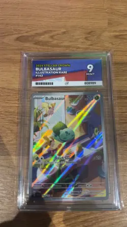Pokemon TCG Bulbasaur Holo Card Stellar Crown Rare, Illustration, 143/142, Ace 9 - Image 1