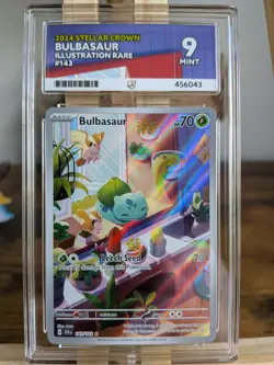 Pokemon TCG Bulbasaur Holo Card Stellar Crown Rare, Illustration, 143/142, Ace 9 - Image 1