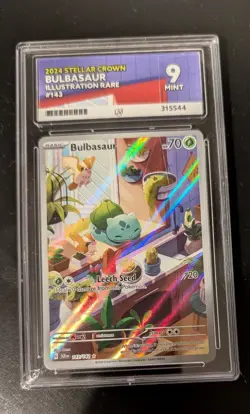 Pokemon TCG Bulbasaur Holo Card Stellar Crown Rare, Illustration, 143/142, Ace 9 - Image 1