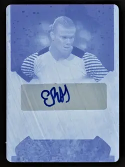 2022 Leaf In the Game Used ERLING HAALAND Cyan Printing Plate Auto #d 1/1 - Image 1