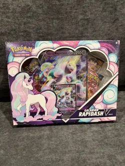 Pokemon TCG Galarian Rapidash V Collection Box 4 Booster Packs New V Box FOIL 820650808739 - Image 1
