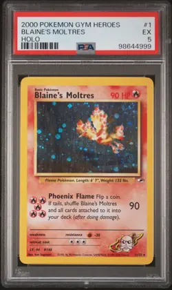 PSA 5 Blaine's Moltres Holo 1/132 Gym Heroes 2000 Pokemon Card - Image 1