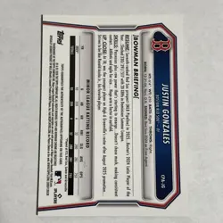 2026 Bowman Chrome Justin Gonzales 1st On Card Auto Packfractor /89 Red Sox - Image 3