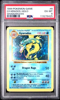 PSA 6 Gyarados Holo 6/102 Shadowless Base Set 1999 Pokemon Card - Image 1