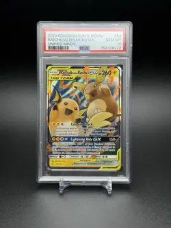 2019 Pokemon Sun Moon Unified Minds Raichu & Alolan Raichu GX #54 GEM PSA 10 - Image 2
