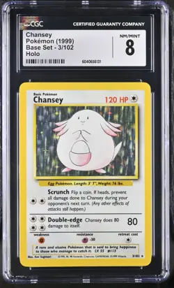 CGC 8 Chansey Holo 3/102 Base Set 1999 Pokemon Card - Image 1