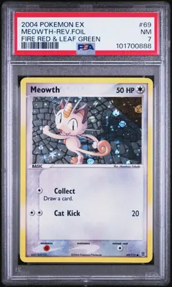 PSA 7 Meowth Reverse Holo 69/112 EX Fire Red & Leaf Green 2004 Pokemon Card - Image 1