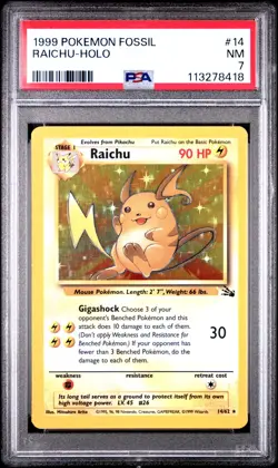 PSA 7 Raichu Holo 14/62 Fossil 1999 Pokemon Card - Image 1