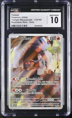 CGC 10 Torkoal Illustration Rare Holo 172/167 Twilight Masquerade Pokemon Card - Image 1