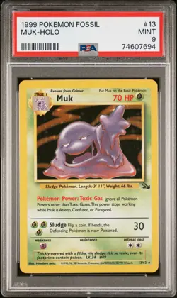 PSA 9 Muk Holo 13/62 Fossil 1999 Pokemon Card - Image 1