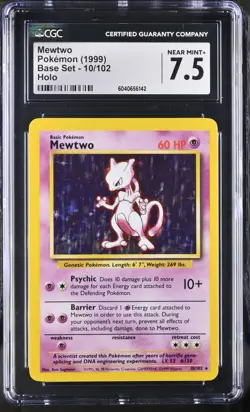 CGC 7.5 Mewtwo Holo 10/102 Base Set 1999 Pokemon Card - Image 1
