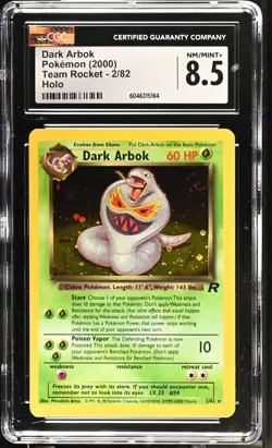 CGC 8.5 Dark Arbok Holo 2/82 Team Rocket 2000 Pokemon Card - Image 1