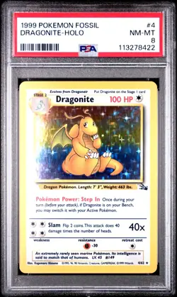 PSA 8 Dragonite Holo 4/62 Fossil 1999 Pokemon Card - Image 1